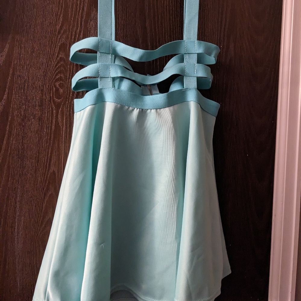 Mint suspender skirt